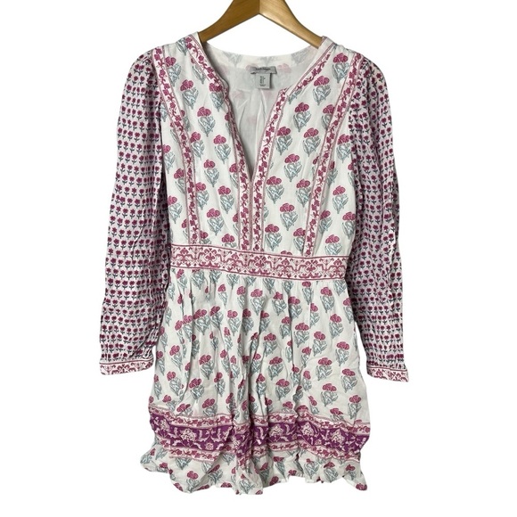 Haute Hippie Dresses & Skirts - Haute Hippie Floral Long Sleeve Mini Dress Size Small White Pink Boho Cottage
